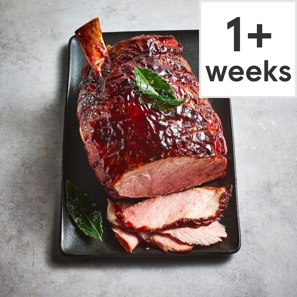 image 1 of 47. Tesco Finest Dry Cured Bone-In Gammon Joint with a Black Cherry Glaze 2.35-2.9kg (Serves 10)