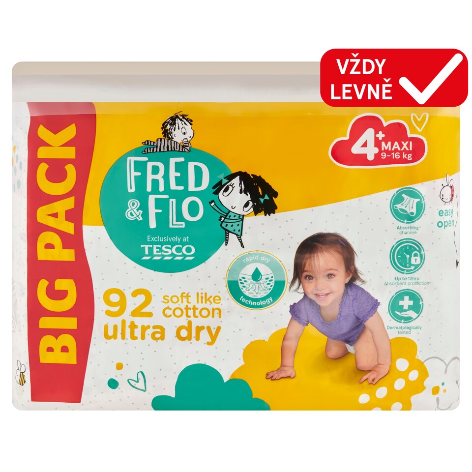 Obrázek 1 pro produkt Fred & Flo Pleny 4+ Maxi 9-16 kg 92 ks