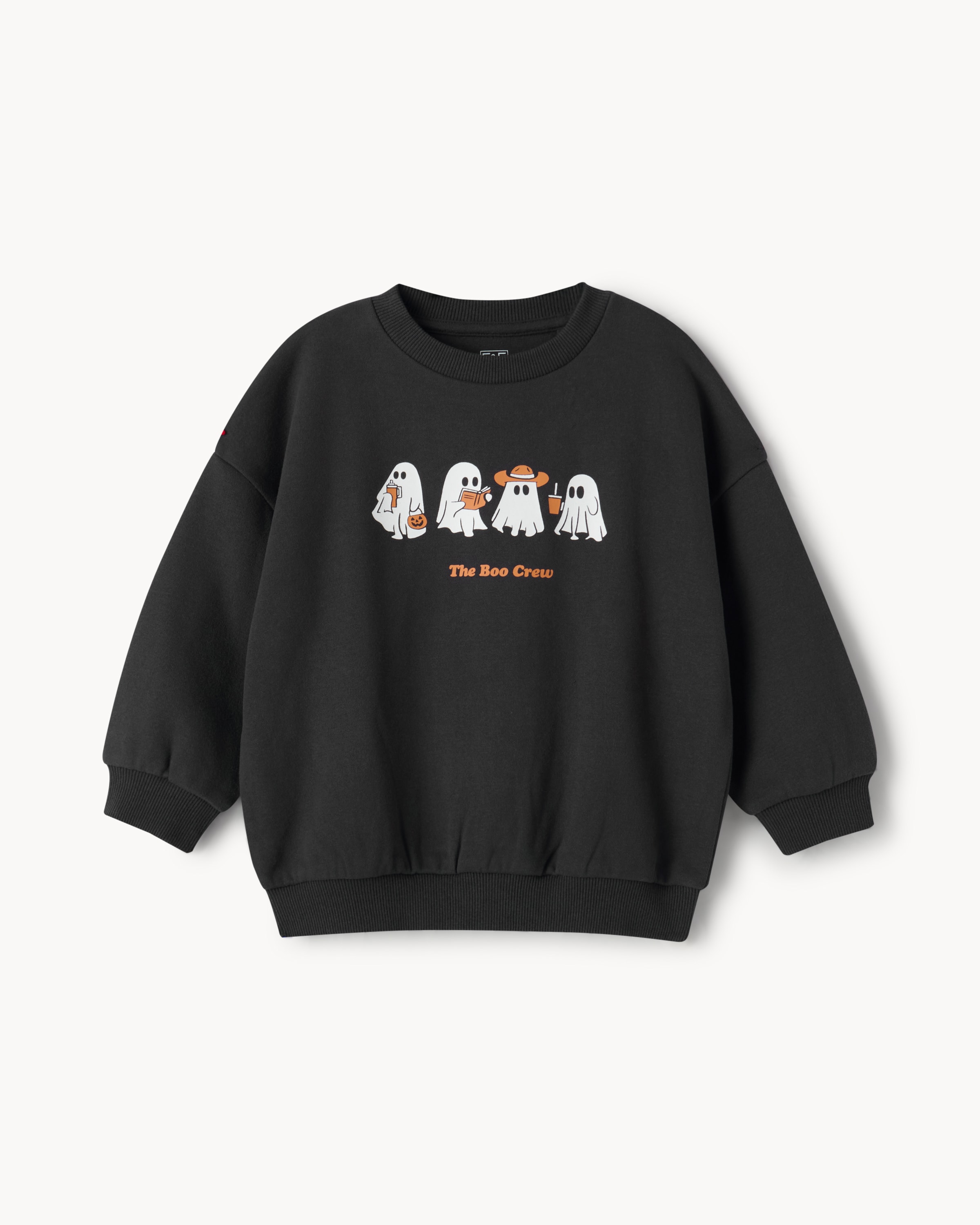 F&F Boys Cotton Rich Halloween Boo Crew Sweatshirt in Black