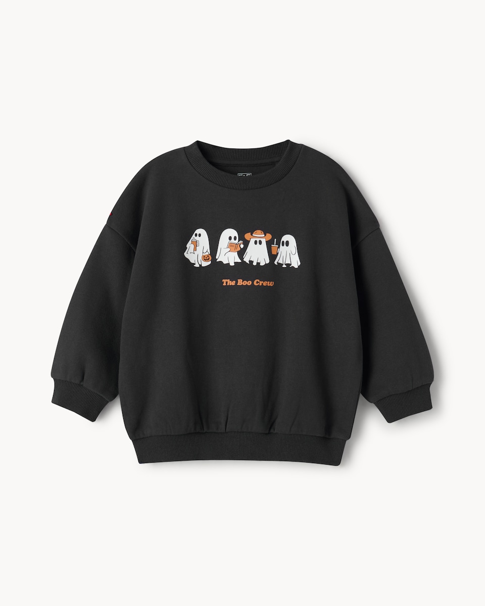 image 1 of F&F Boys Cotton Rich Halloween Boo Crew Sweatshirt in Black