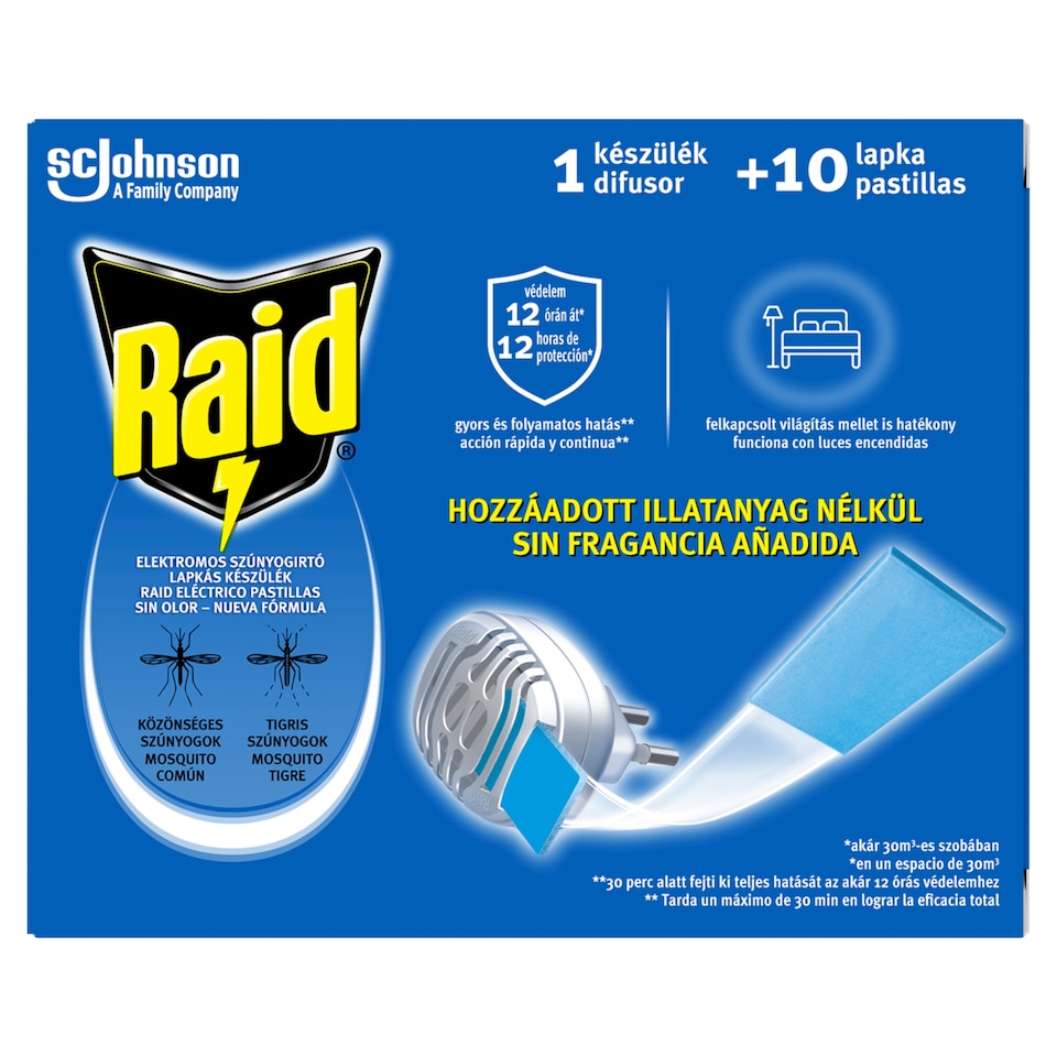 Raid illatmentes szúnyogirtó lapkás készülék 1 db + lapka 10 x 0,74 g