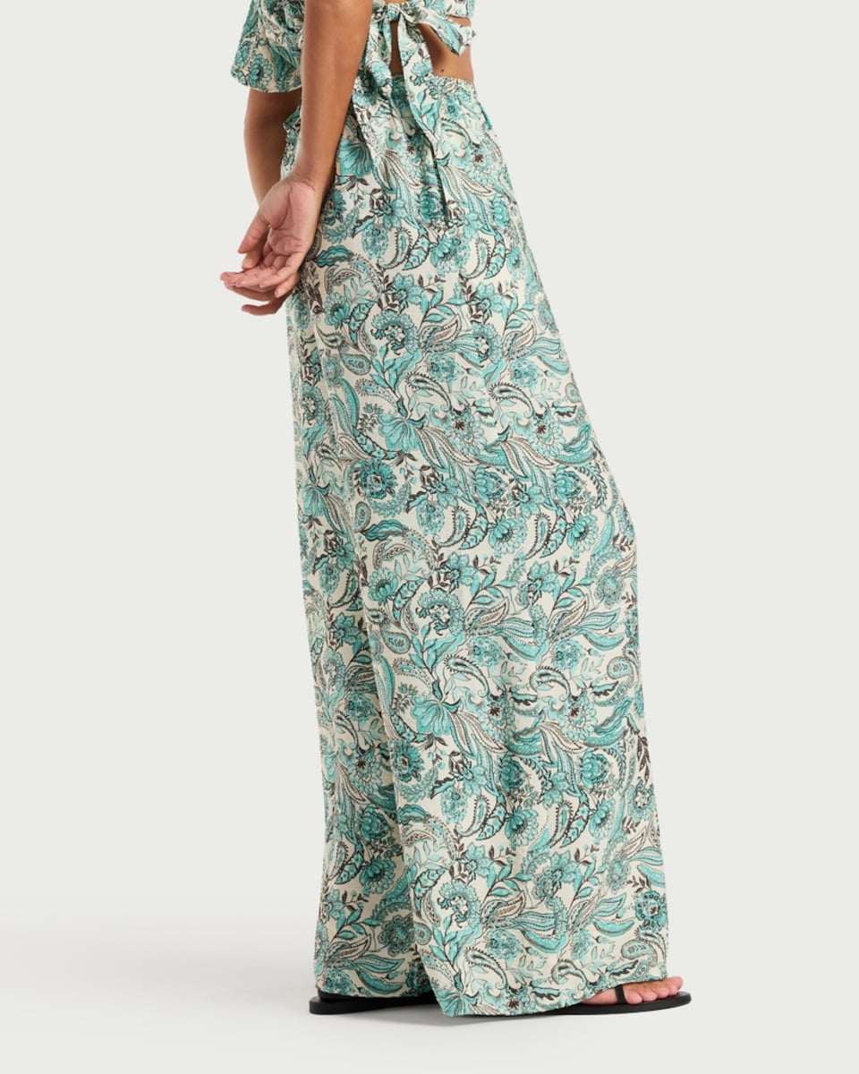 image 1 of F&F Paisley Wide Leg Co-ord Beach Trousers in Multi Blue