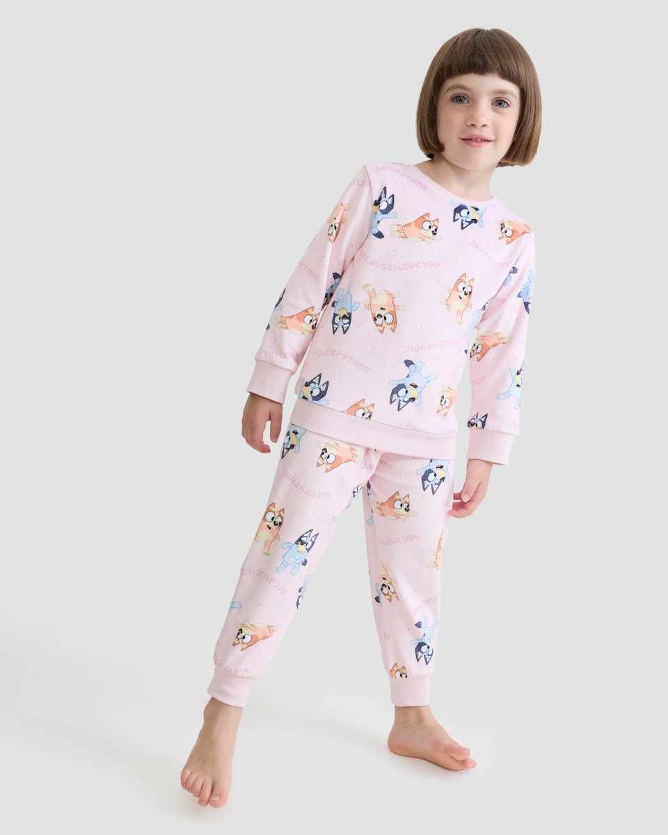 image 1 of Bluey Minky Fleece Pyjamas in Pink