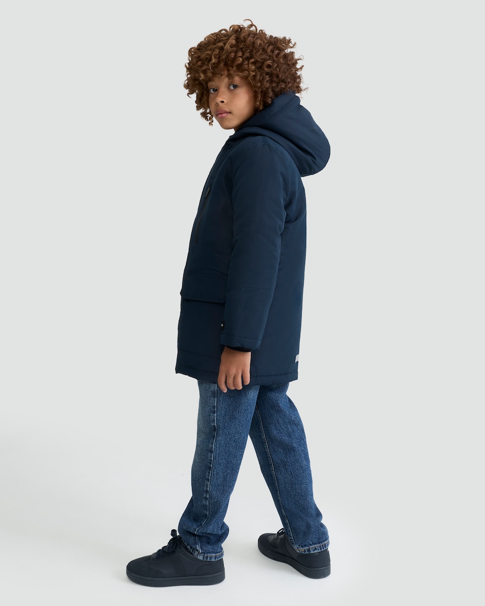 image 1 of F&F Boys Zip Front Hooded Parka in Navy