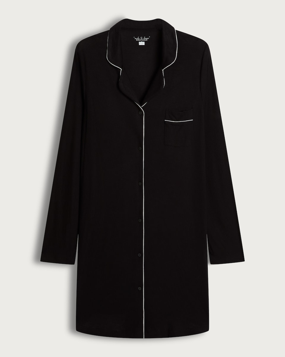 image 1 of F&F Contrast Piping Longline Pyjama Shirt in Black