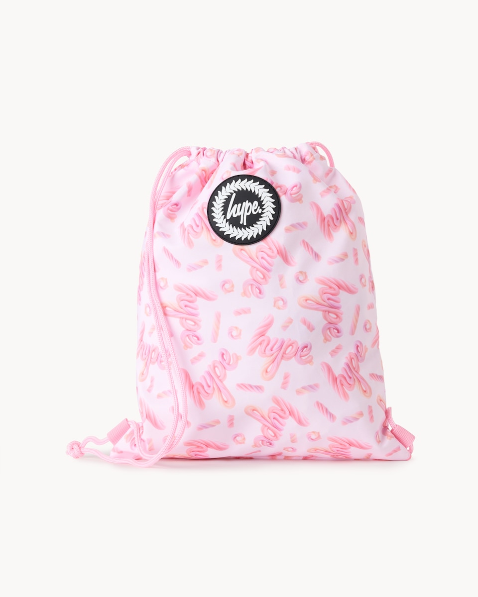 image 1 of Hype Printed Drawstring Bag in Pink