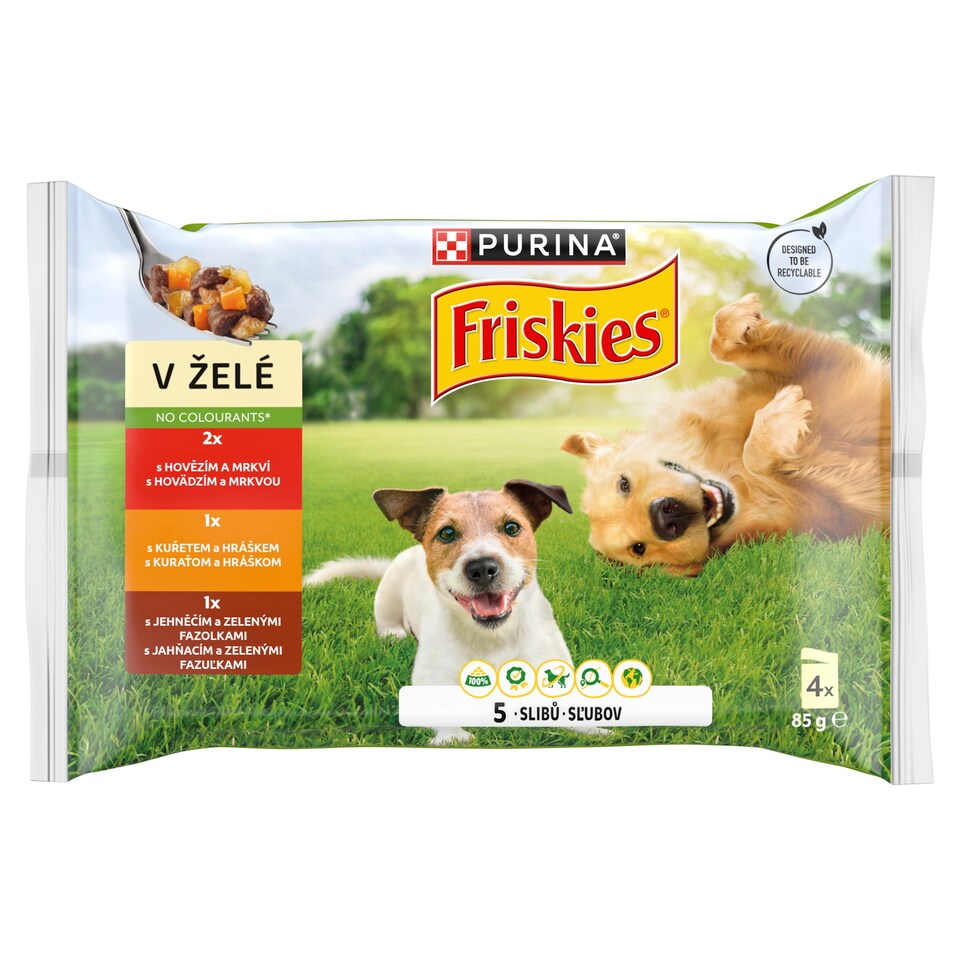 PURINA FRISKIES Adult výběr s hovězím, kuřetem a jehněčím ve želé 4 x 85g