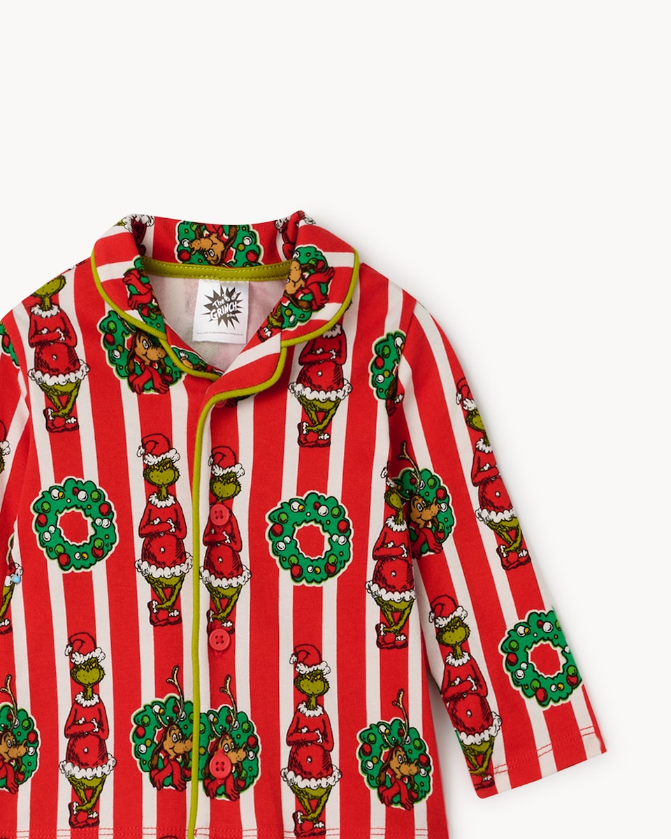 image 1 of The Grinch Striped Revere Pyjama Set with Comforter in Red