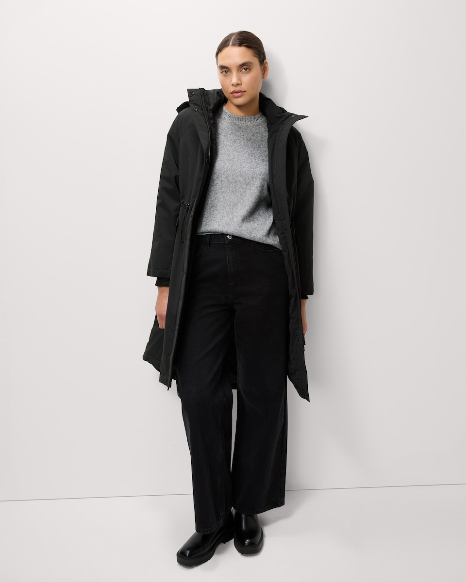 image 1 of F&F Waterproof Hooded Longline Parka in Black