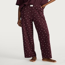 F&F Pure Cotton Polka Dot Pyjama Bottoms in Burgundy