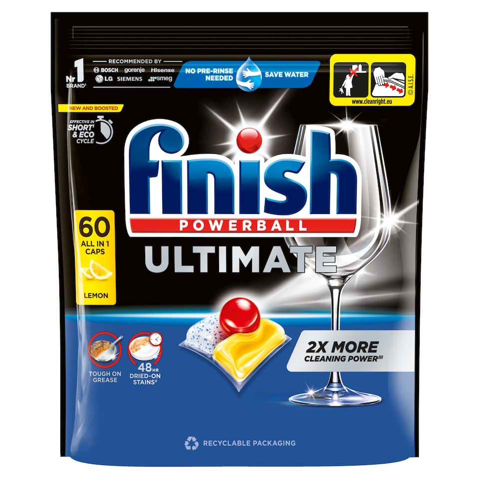 image 1 of Finish Powerball Ultimate All in 1 Lemon Dishwasher Capsules 60 pcs 774 g