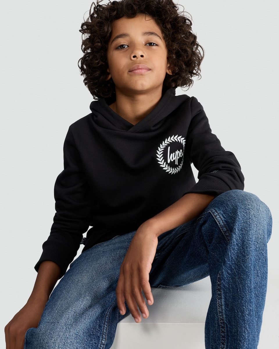 image 1 of Hype Cotton Rich Logo Hoodie in Black