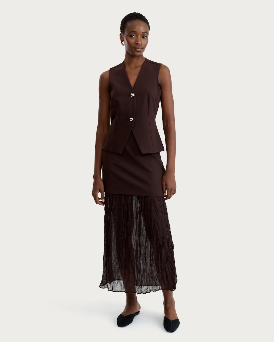 image 1 of F&F Crinkle Textured Layered Co-ord Midi Skirt in Brown