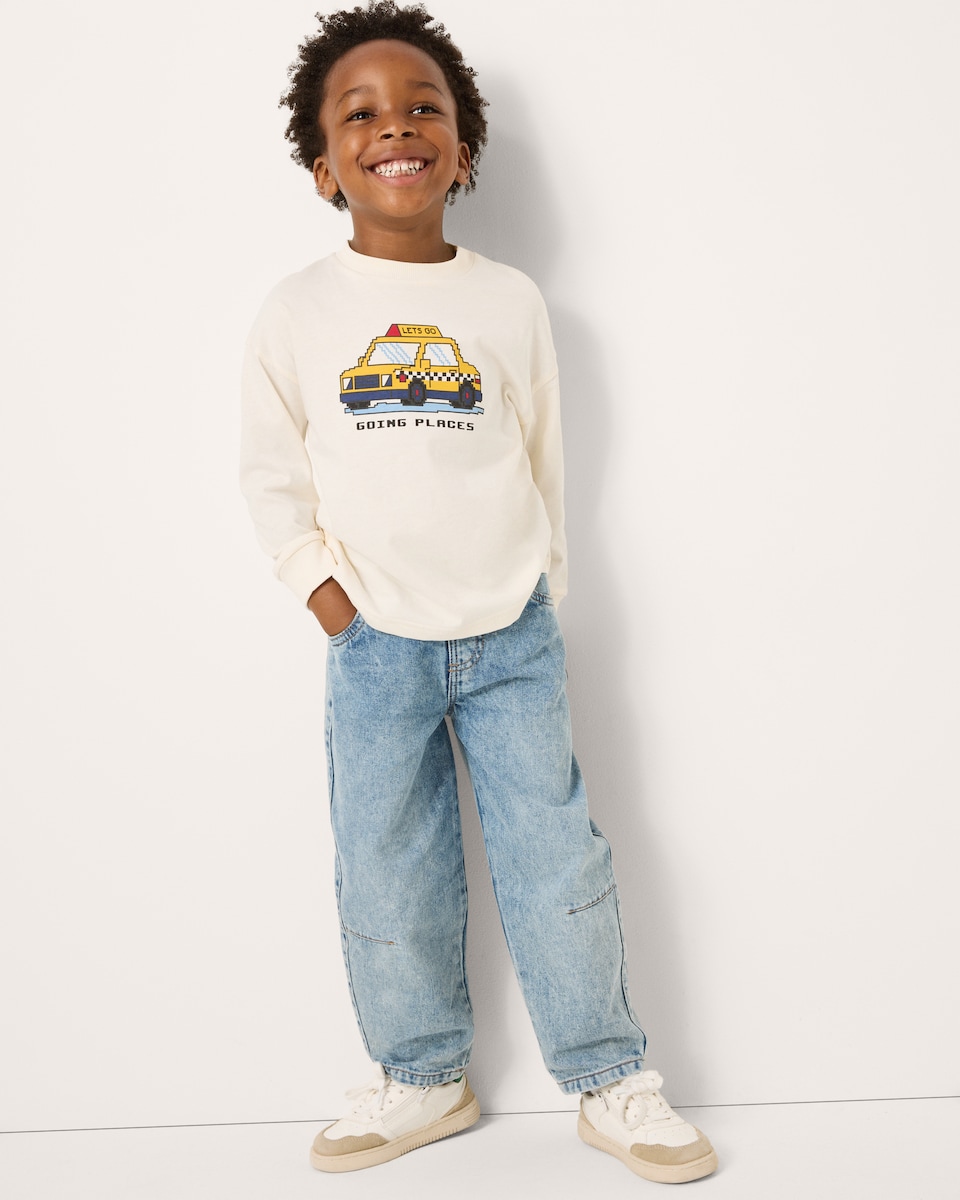 image 1 of F&F Boys Pure Cotton Taxi Printed Top in Cream