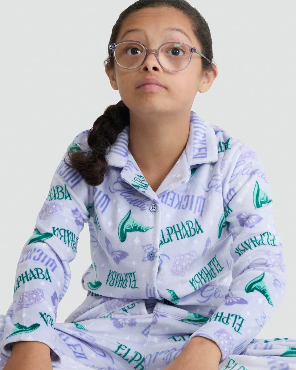 image 1 of Wicked Elphaba Print Button Through Pyjamas in Lilac
