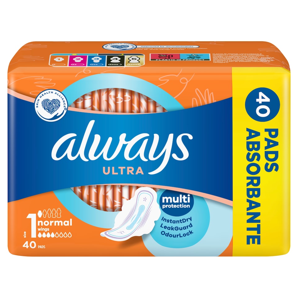 image 1 of Always Ultra Sanitary Towels Normal (Size 1) Wings 40 Pads