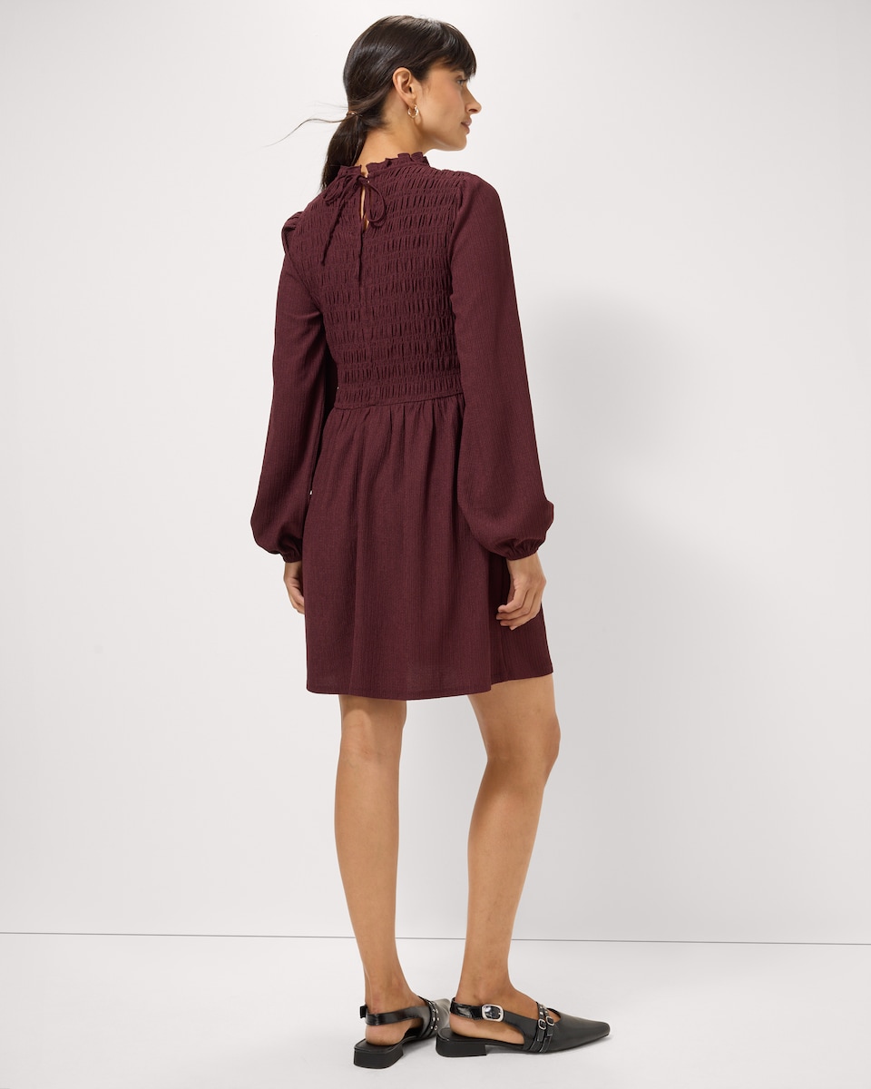 image 1 of F&F Shirred Mini Dress in Burgundy