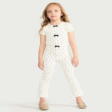 F&F Girls 2-Piece Cotton Rich Polka Dot Set in Multi Black White