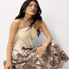 The F&F Edit Palm Print Halterneck Midi Dress in Multi Red