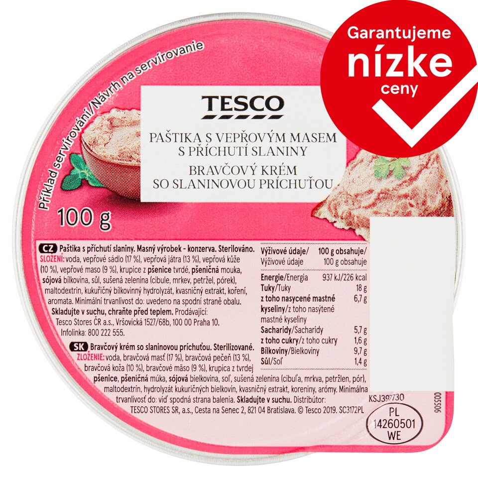 Tesco Bravčový krém so slaninovou príchuťou 100 g
