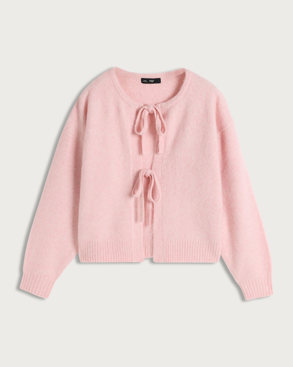 image 1 of F&F Knitted Tie Front Cardigan in Pink