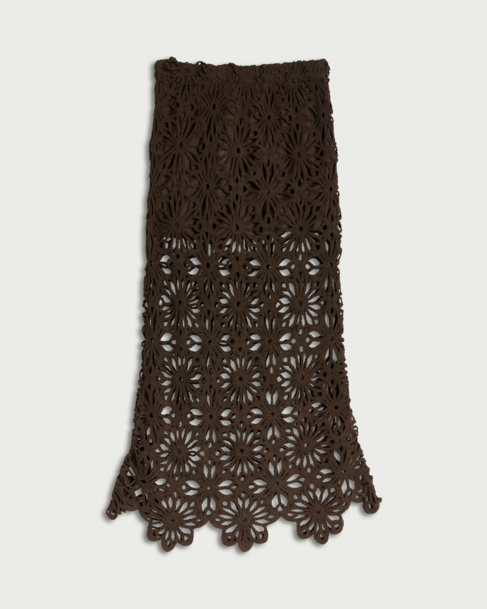 image 1 of F&F Floral Crochet Look Co-ord Beach Skirt in Brown