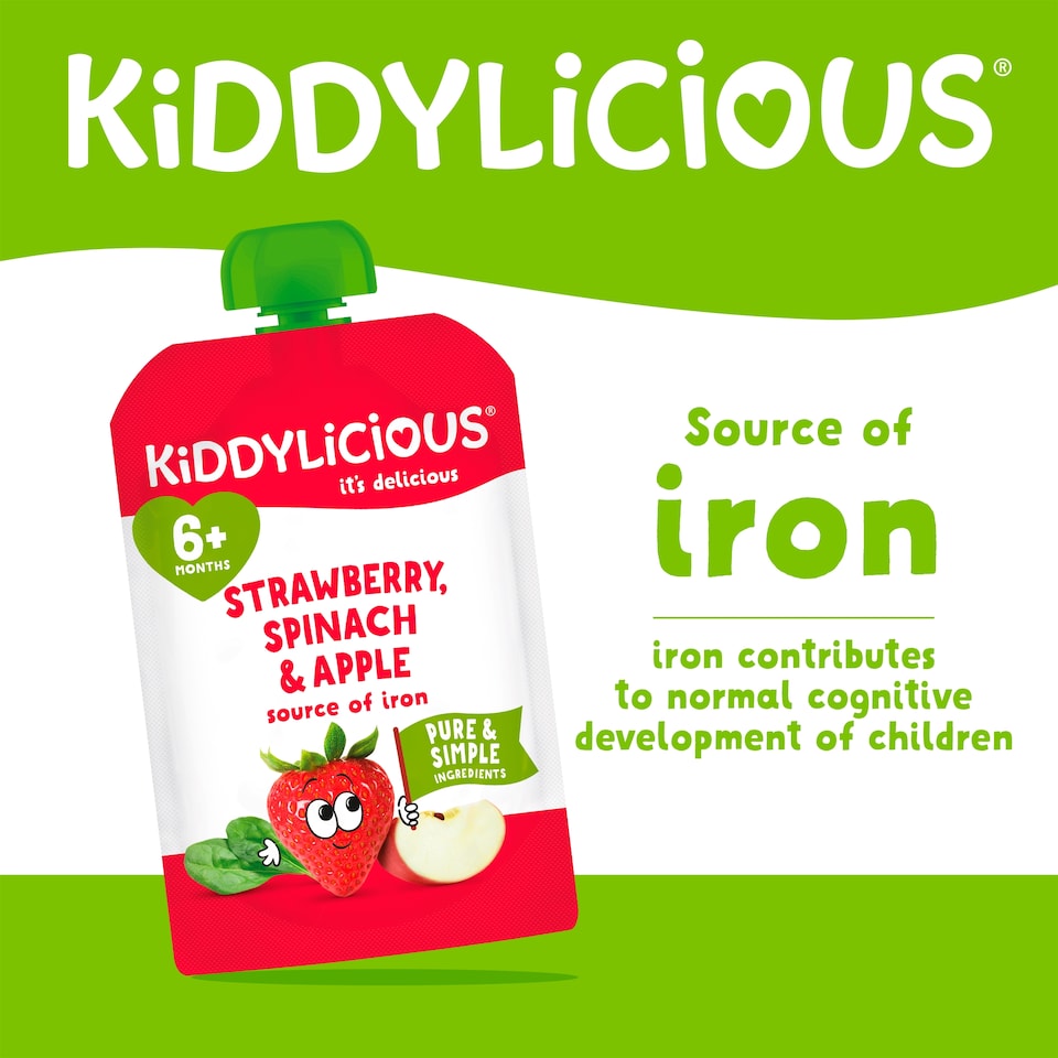 image 1 of Kiddylicious Pouches Strawberry, Apple & Spinach 6m+ 100g