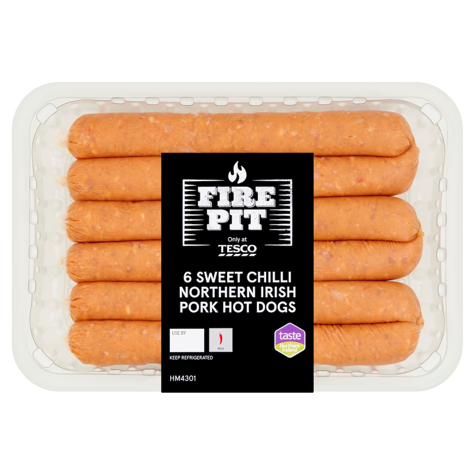 Tesco Fire Pit 6 Sweet Chilli Northern Irish Pork Hot Dogs 600g
