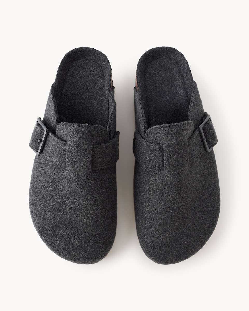 image 1 of F&F Felt Buckle Footbed Slippers in Grey