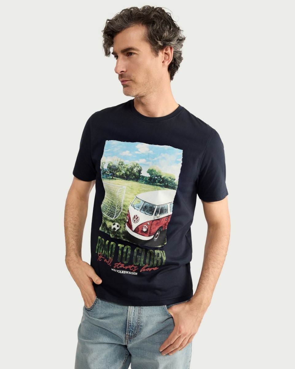 image 1 of Volkswagen Pure Cotton Road to Glory T-Shirt in Blue