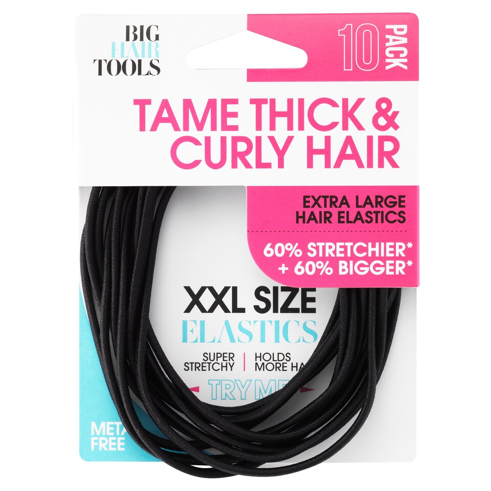 Big Hair Tools Xxl Flat Elastic Black 10 Pack