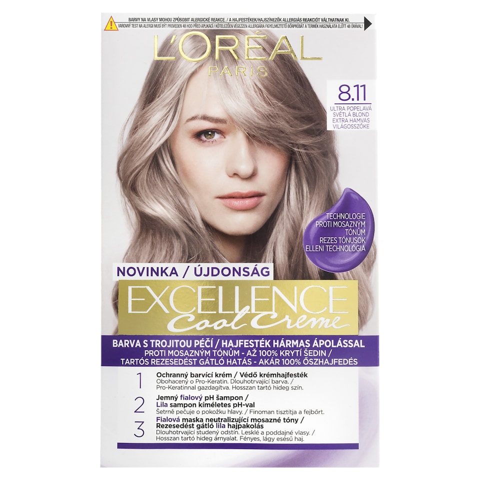 L'Oréal Paris Excellence Cool Creme 8 .11 Ultra popelavá světlá blond, 72 ml + 48 ml + 12 ml + 60 ml
