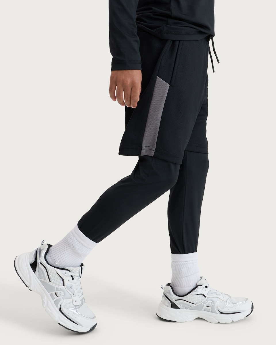 image 1 of F&F Active Boys ULTRAMOVE 2 In 1 Shorts with Leggings in Black