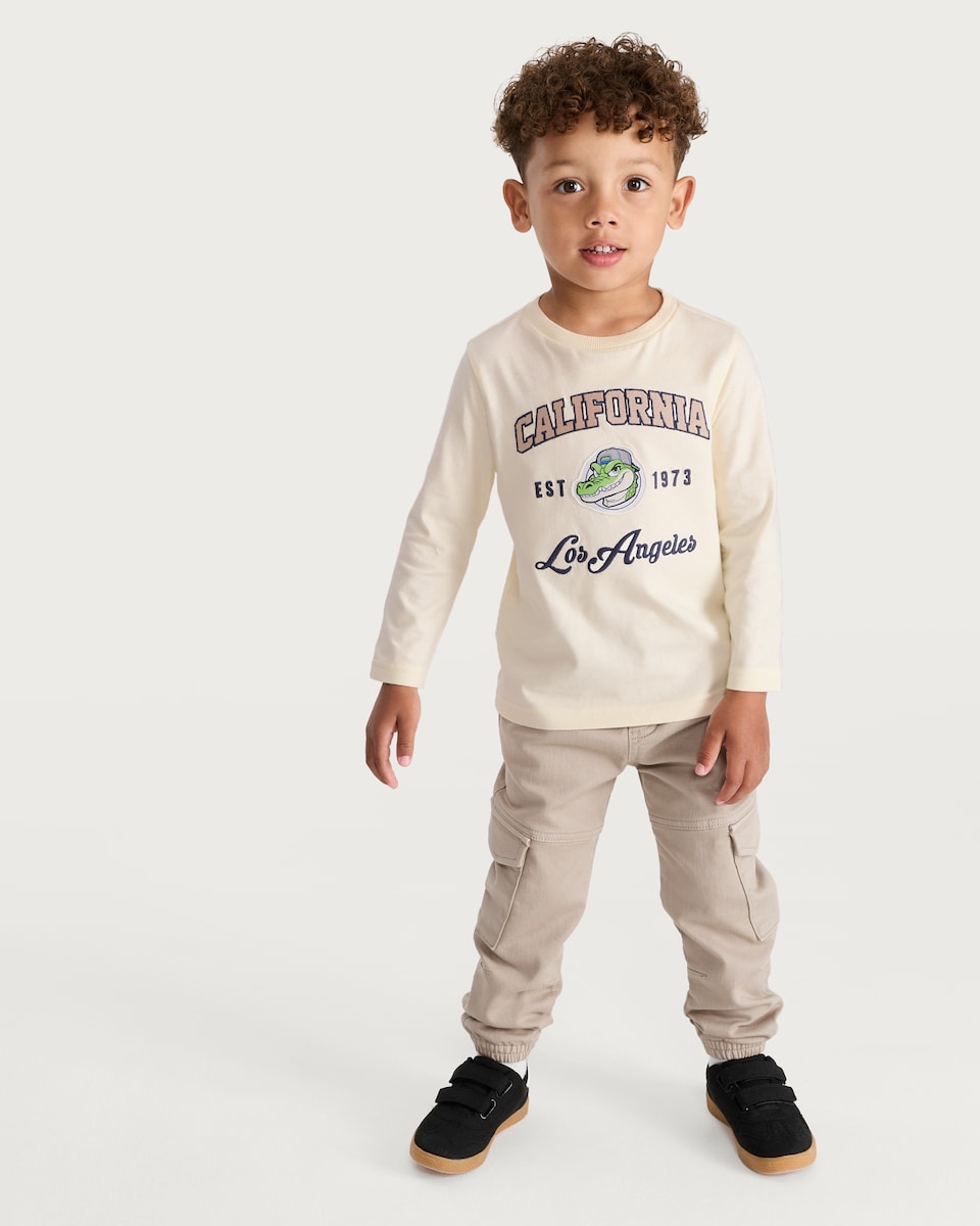 image 1 of F&F Boys 3-Pack Pure Cotton Printed Long Sleeved Tops in Cream