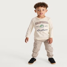 F&F Boys 3-Pack Pure Cotton Printed Long Sleeved Tops in Cream