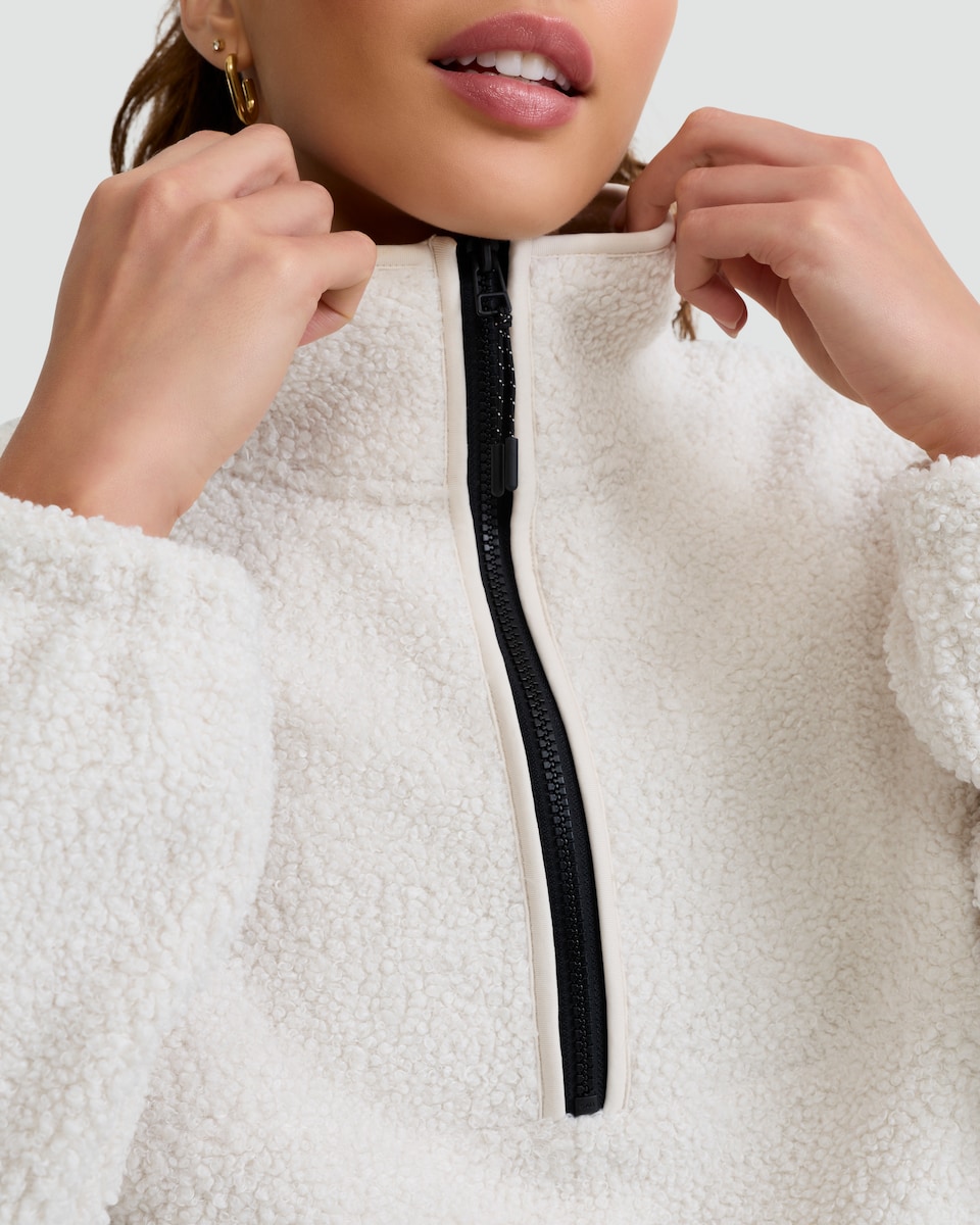 image 1 of F&F Active Fleece Half Zip Jacket in Cream