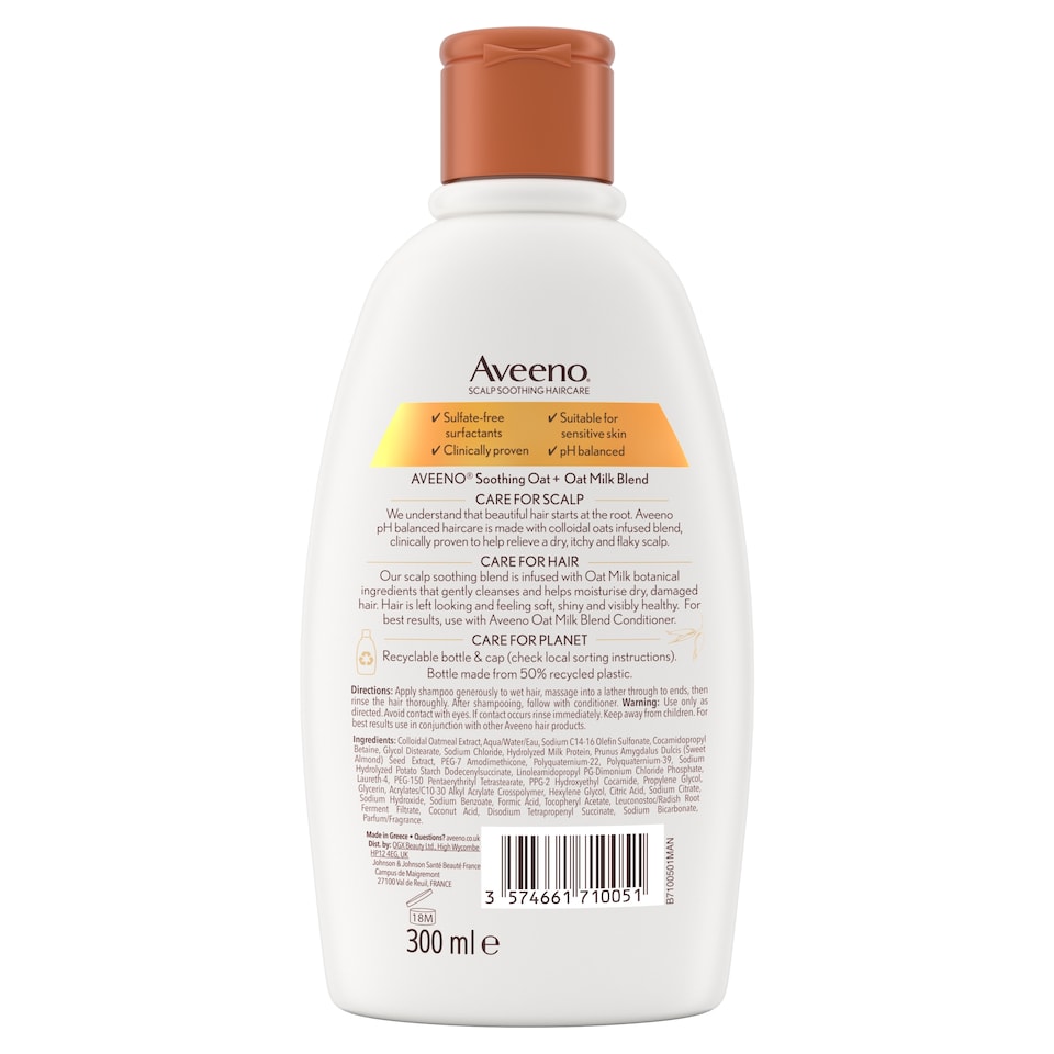 image 1 of Aveeno Hydrating Oat Milk Scalp Soothing Shampoo for Dry Hair 300ml