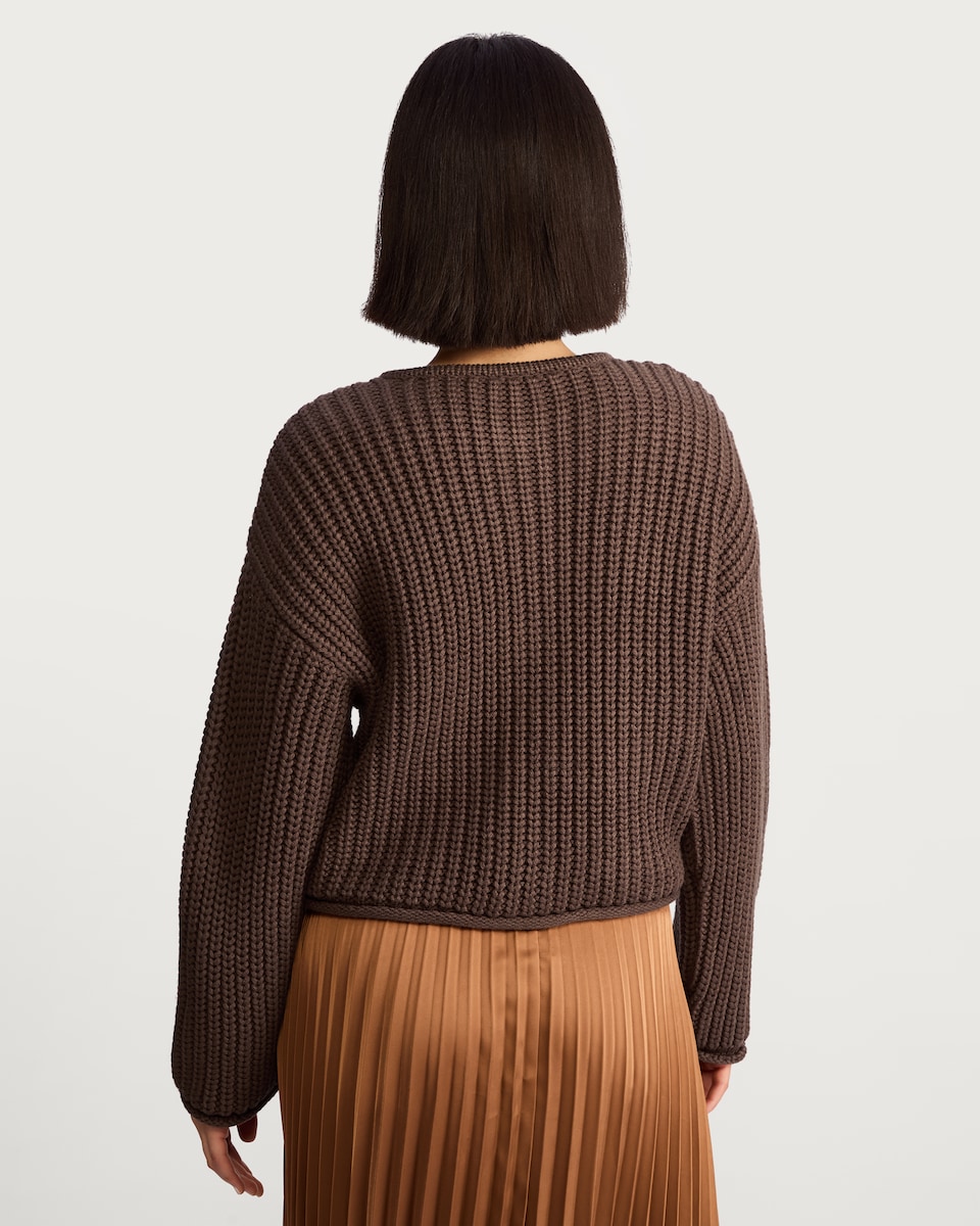 image 1 of F&F Textured Gold Button Chunky Cardigan in Brown
