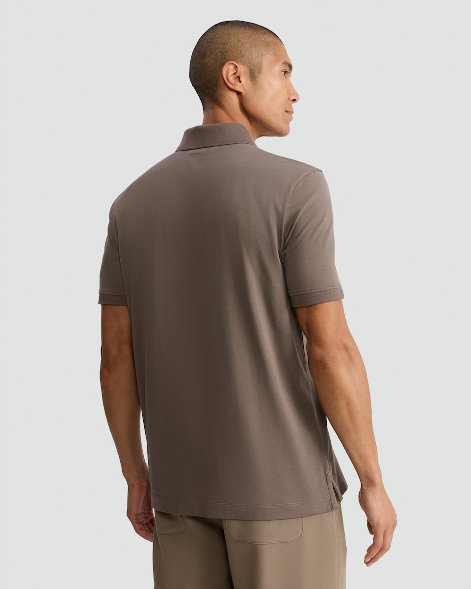 image 1 of F&F Pure Cotton Zip Neck Short Sleeved Polo Shirt in Brown