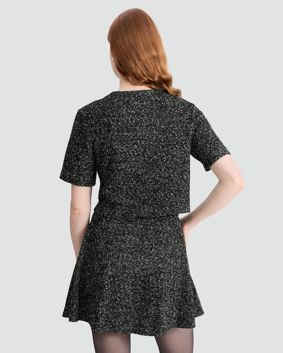 image 1 of F&F Boucle Textured A Line Co-ord Skirt in Multi Black White