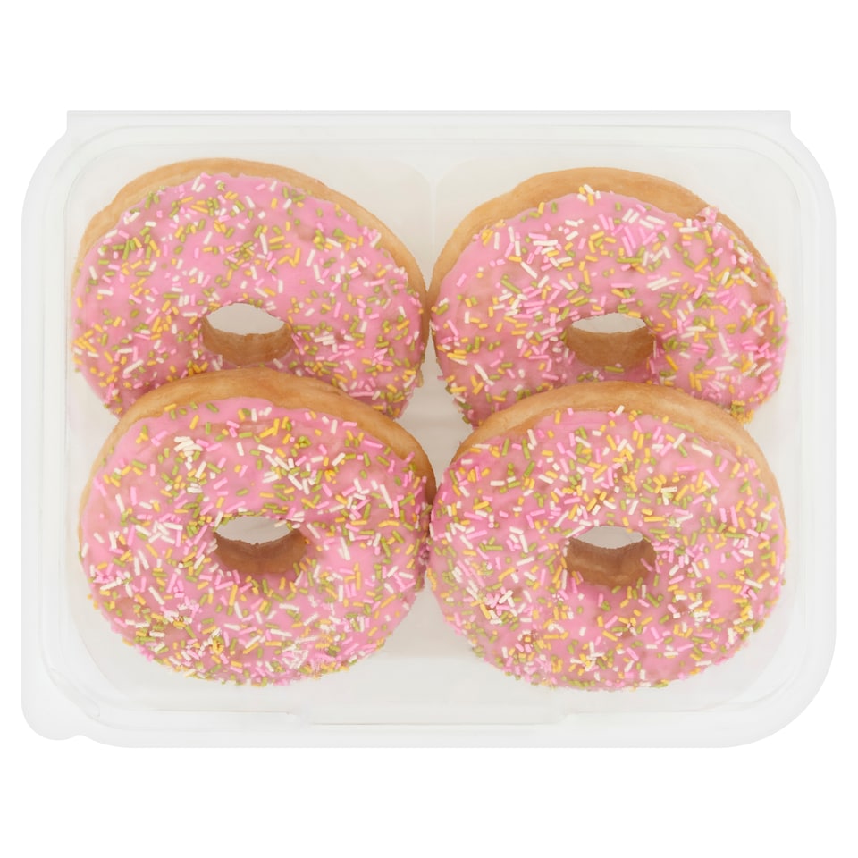 image 1 of Tesco Pink Iced Ring Doughnut 4 Pack