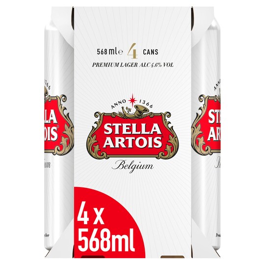 Stella Artois Premium Lager 4 X 568Ml Tesco Groceries