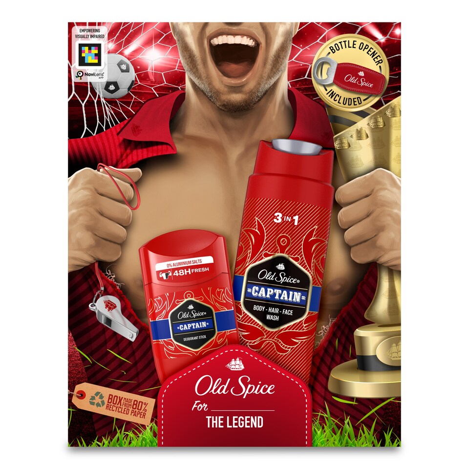 Old Spice Footballer Ajándékcsomag Captain Stift Dezodorral, Tusfürdővel és Egy Palacknyitóval  1. kép