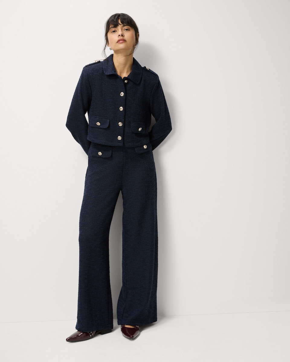 image 1 of F&F Boucle Textured Button Up Co-ord Jacket in Navy