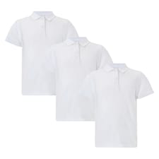 F&F School Girls 3-Pack Pure Cotton Regular Fit Short Sleeved Polo Shirts  in White