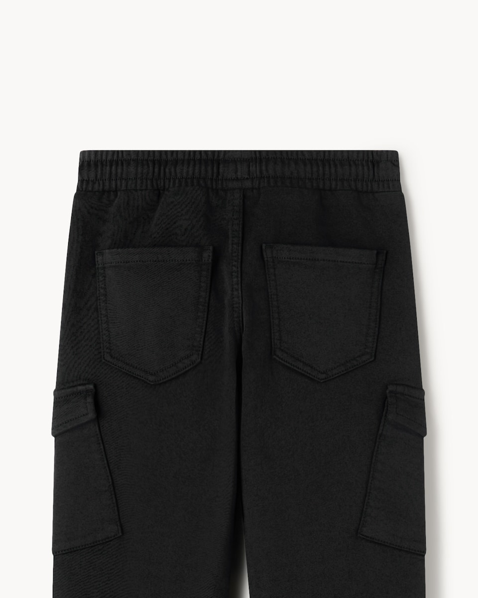image 1 of F&F Boys Cotton Rich Cuffed Cargo Trousers in Black