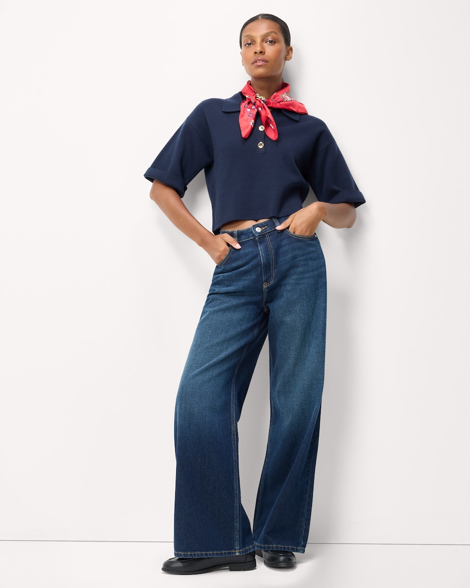 image 1 of F&F Knitted Collared Jumper in Navy