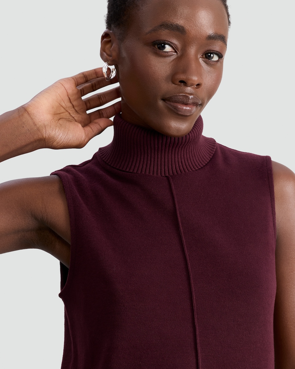 image 1 of F&F Seam Detail Roll Neck Sleeveless Co-Ord Top in Burgundy