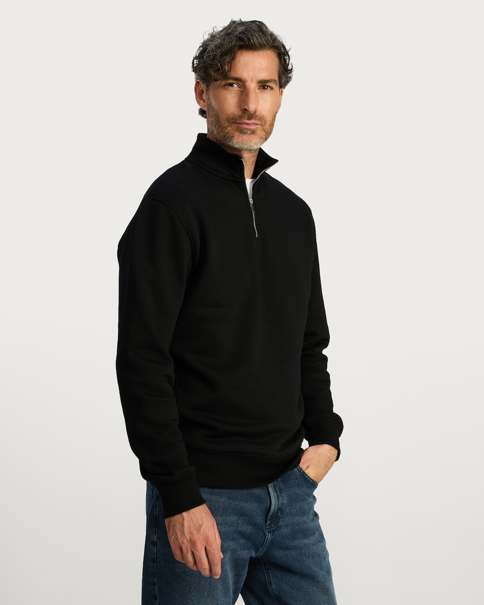image 1 of F&F Cotton Rich Half Zip Funnel Neck Sweatshirt in Black