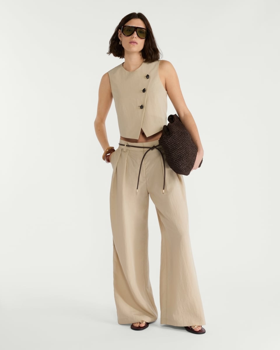 image 1 of The F&F Edit Lyocell Rich Button Up Asymmetric Co-ord Waistcoat in Cream